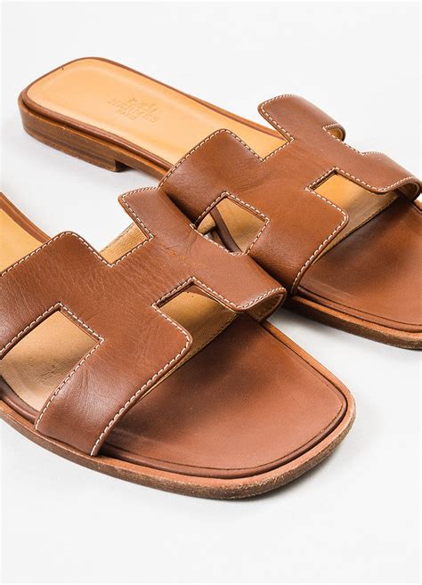 hermes tan slides|hermes oran sandals.